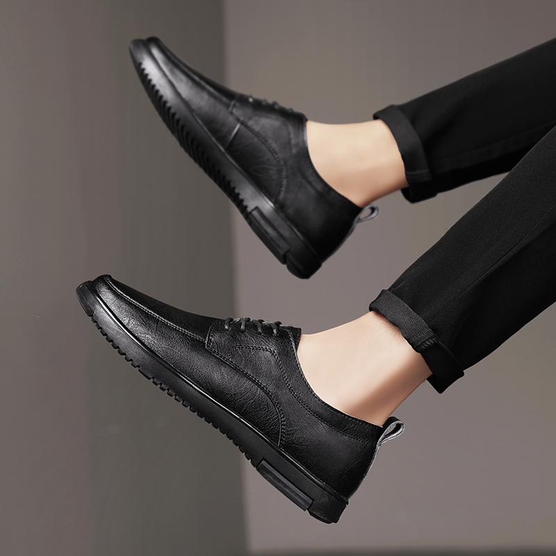 Brown Comfortable and Versatile Men's Leather Shoes Lace Up Minimalist Style Male Wedding Party Office Business Casual Shoes