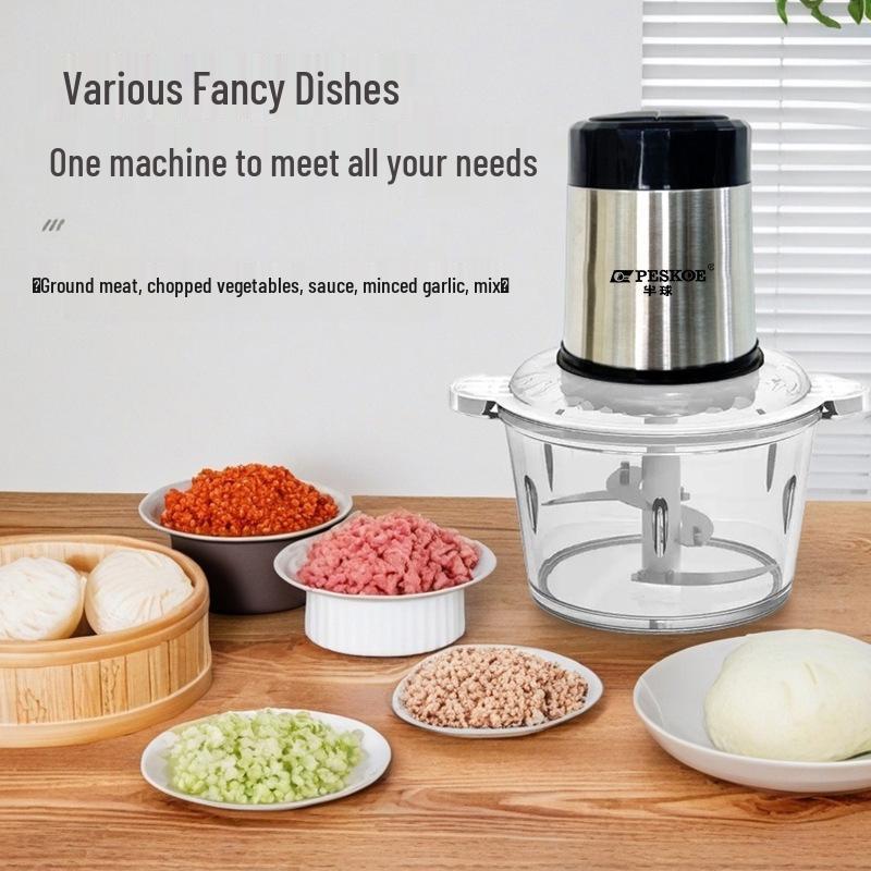 2L Electric Meat & Vegetable Grinder: Glass Model, Compact Food Processor & Chili Powder Chopper for Household Use
