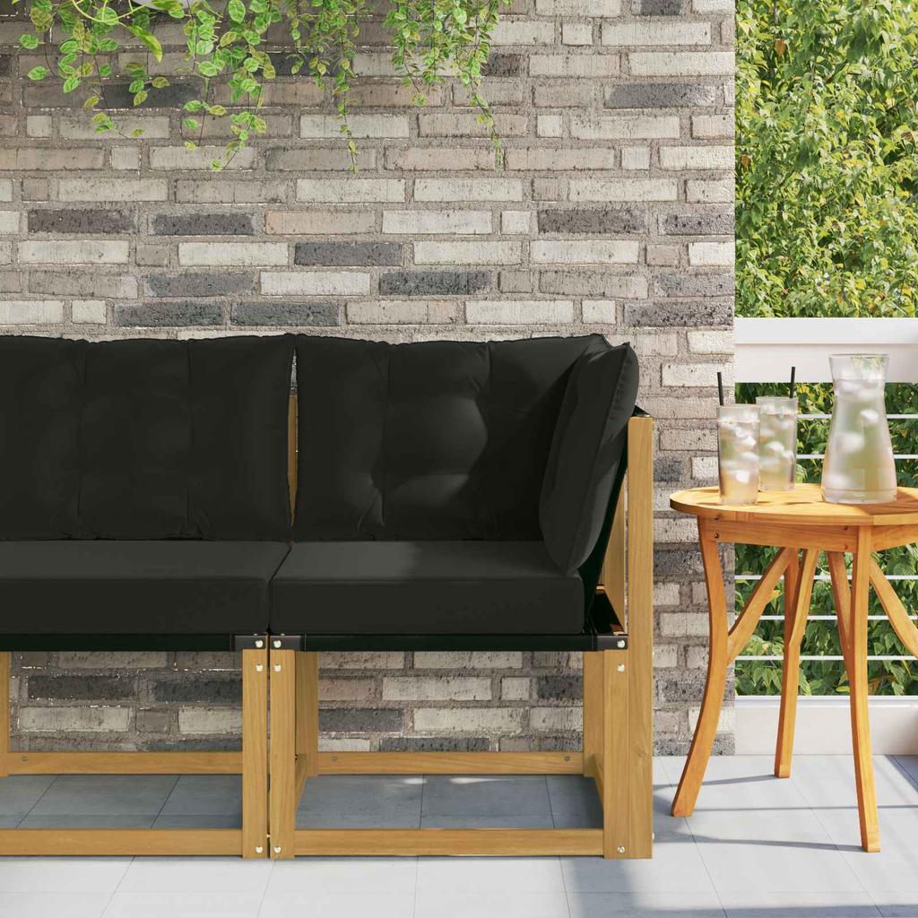 Outdoor Corner Sofa Solid Acacia Wood Frame and Textilene Fabric White