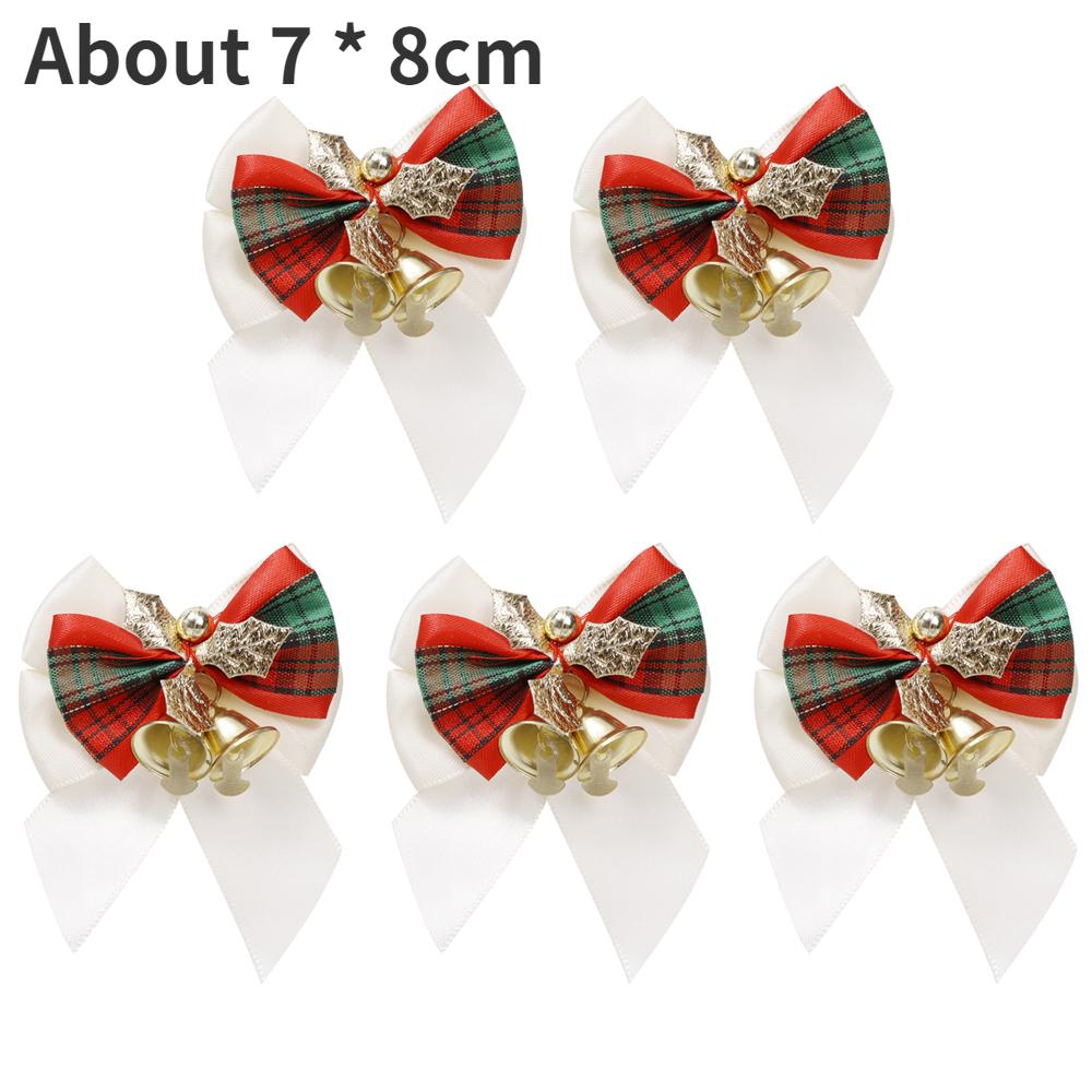 5/1Pcs Christmas Bows with Bells Mini Christmas Bowknot DIY Craft Gift Ornaments Xmas Tree Hanging Decor New Year Home Decor