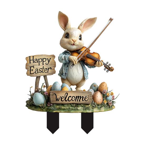 Easter Bunny Garden The Violin Stake Happy Stake Rabbit Playing Yard Art Easter C