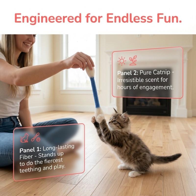 6pcs Wool Felt Cotton Swab Cat Teaser Toy Double End Bite Stick For Indoor Cats Interactive Chew Play Soft Touch Toy For Kittens