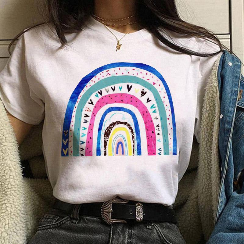Women Casual T Shirt Womens Fashion Cute Love Print Harajuku Female Basic Short Sleeve T-Shirt White Simple Tshirts Tops Tshirt