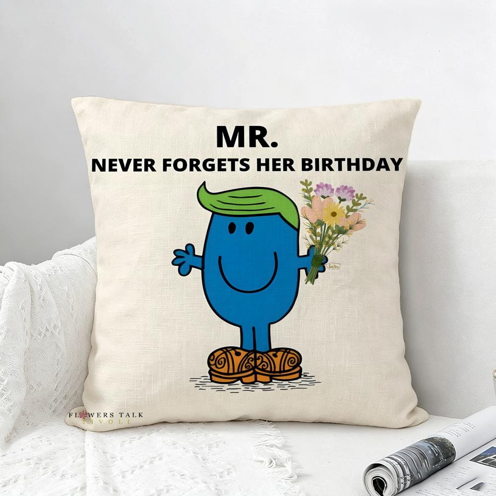 Cartoon Mr Men and Little Miss Cushion Cover Natural Linen Pillowcase Set AllinOne Decor for Sofa Bedroom Chair