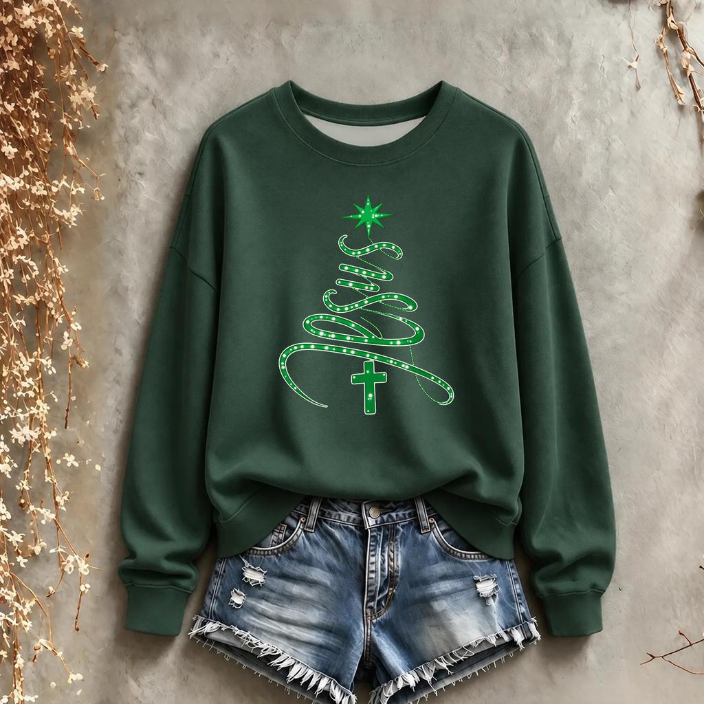 Women's Christmas Sweatshirt Long Sleeve Crewneck Pullover with Holiday Print