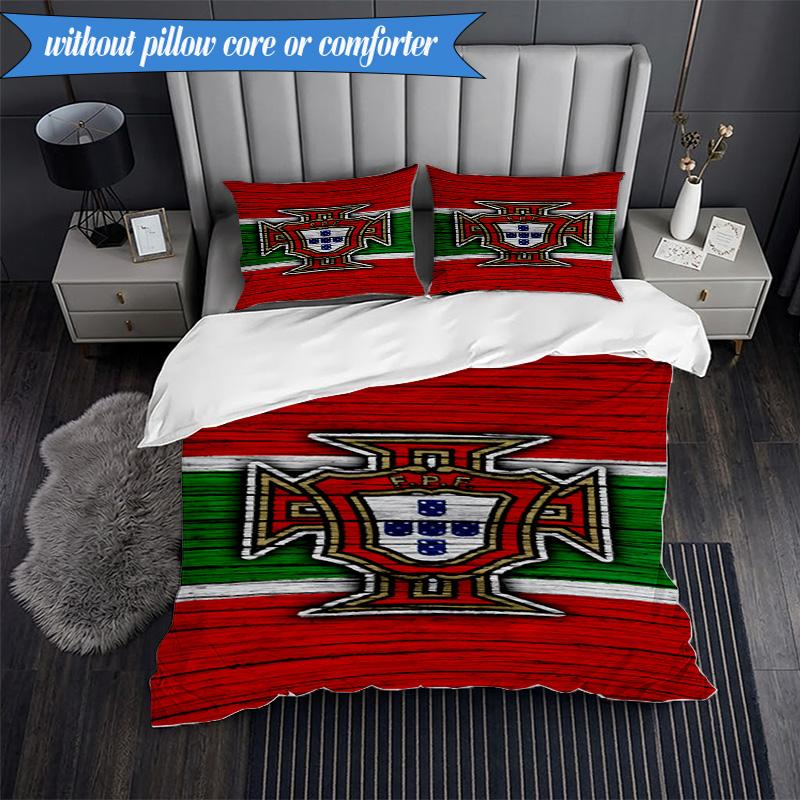 3PCS Portugal's National Emblem Bedding Set 2D Printing (Includes 1 Duvet Cover + 2 Pillowcases Coreless), Bedroom decor,Fan gift