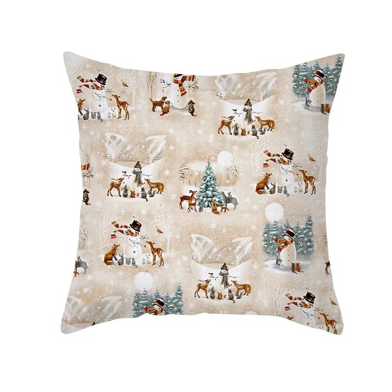 Christmas Cushion Cover Xmas Gifts Home Decor Animals Throw Pillow Cover Rabbit Deer Horse Fox Snowman Angel Printed Pillowcases
