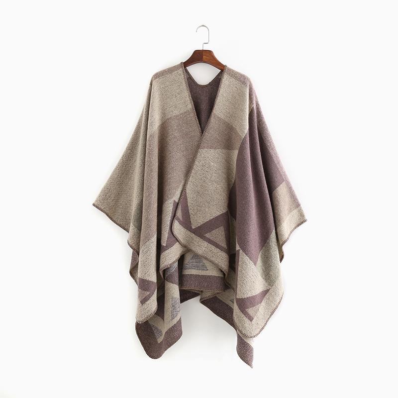 Imitation Cashmere Women Vintage Geometric Poncho Scarf Winter Warm Shawl Wrap Comfortable Female Knitted Soft Thick Blanket
