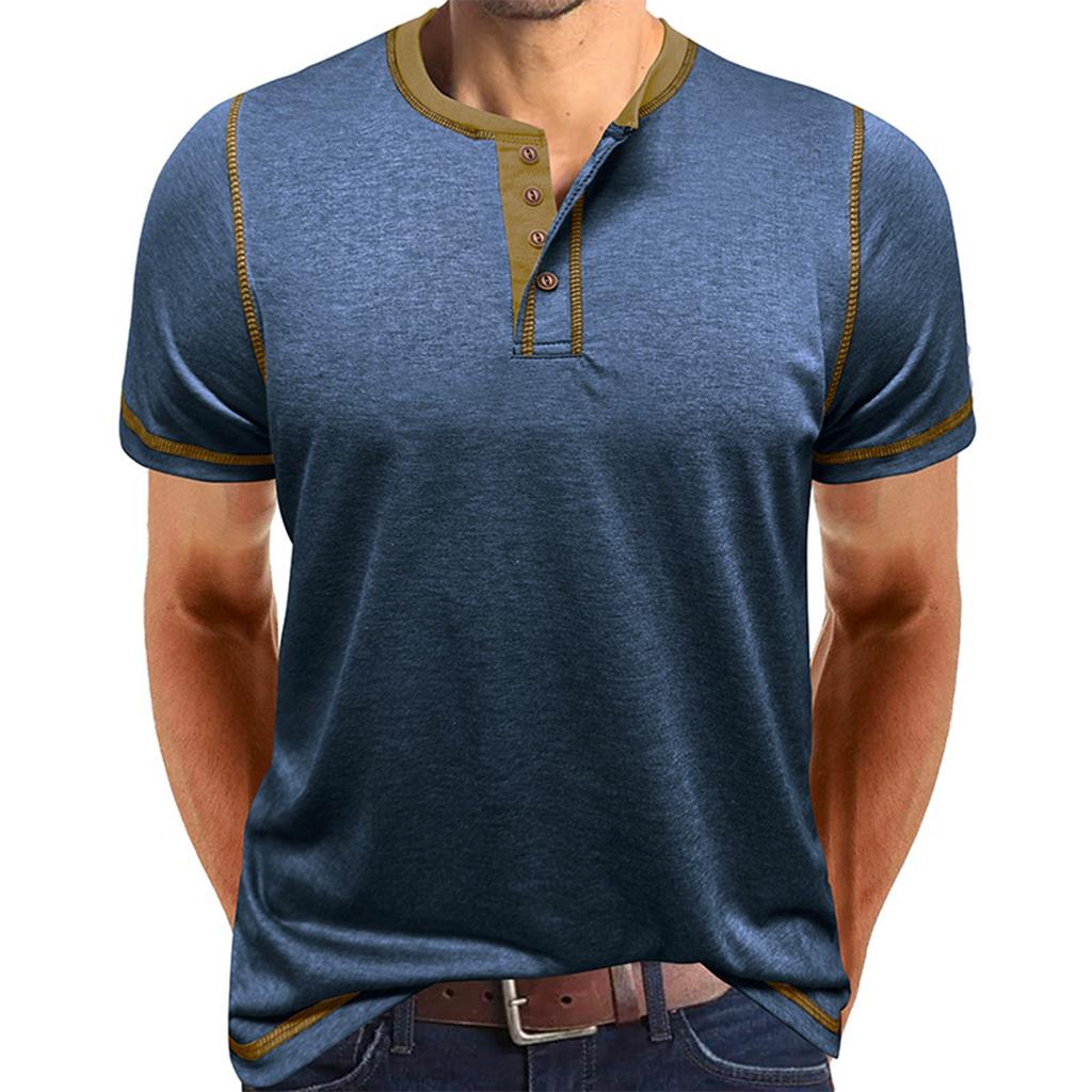 Men's Short Sleeved Shirt Men's 4-button T-shirt Casual Top