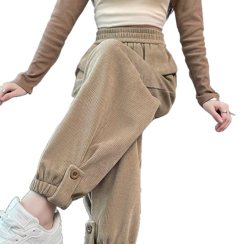 2025 Autumn Winter Plus Size Corduroy Harem Joggers: Comfortable Carrot Casual Sweatpants for Women