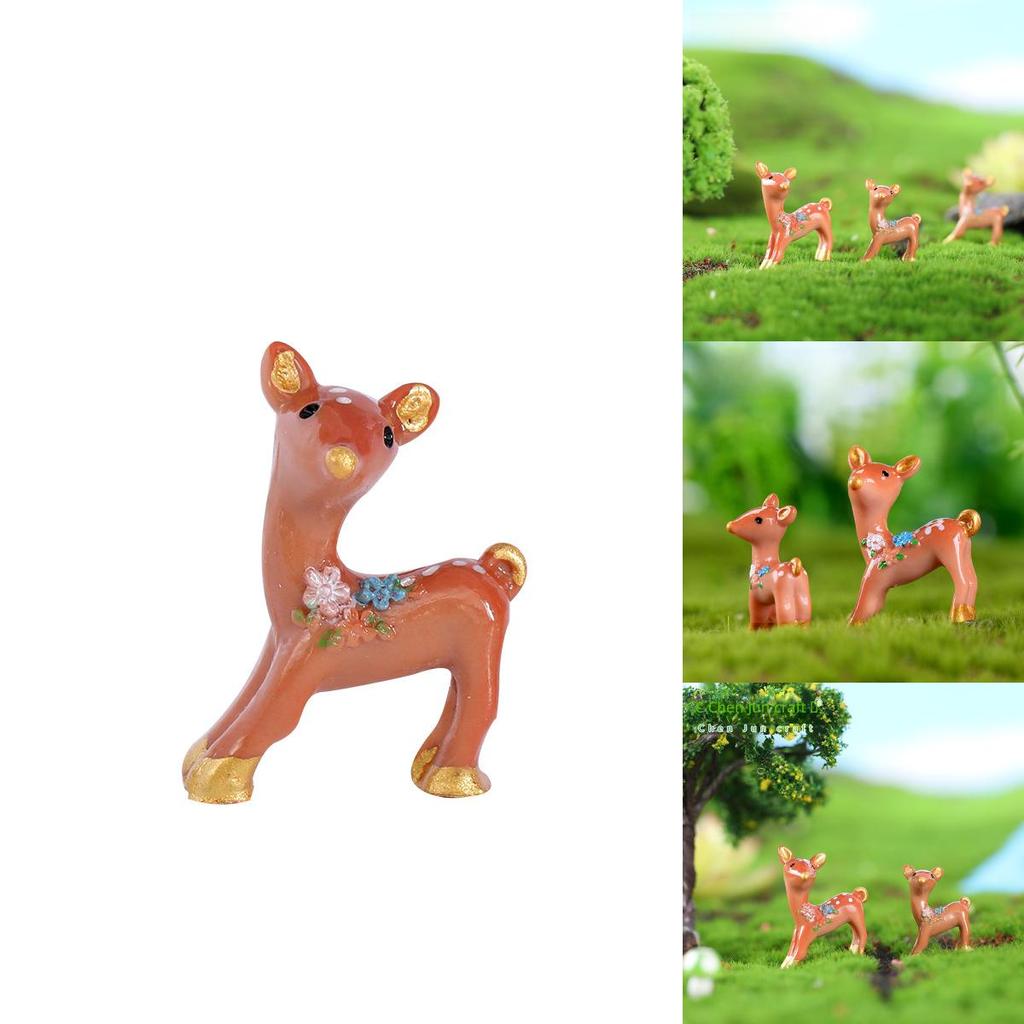 Adorable Resin Deer Figurine Miniature Moss Snow Scene Diy Christmas Decor