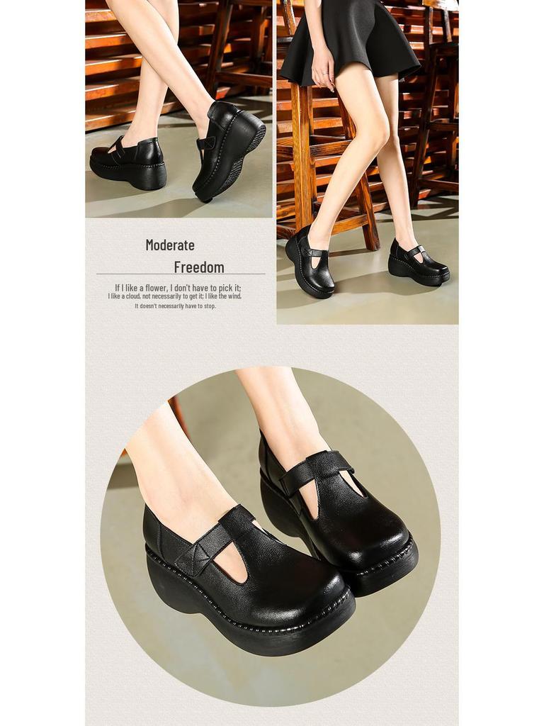 Buty na koturnie w stylu etnicznym na platformie dla matek o szerokich stopach z paskiem na rzep - wodoodporne i wygodne