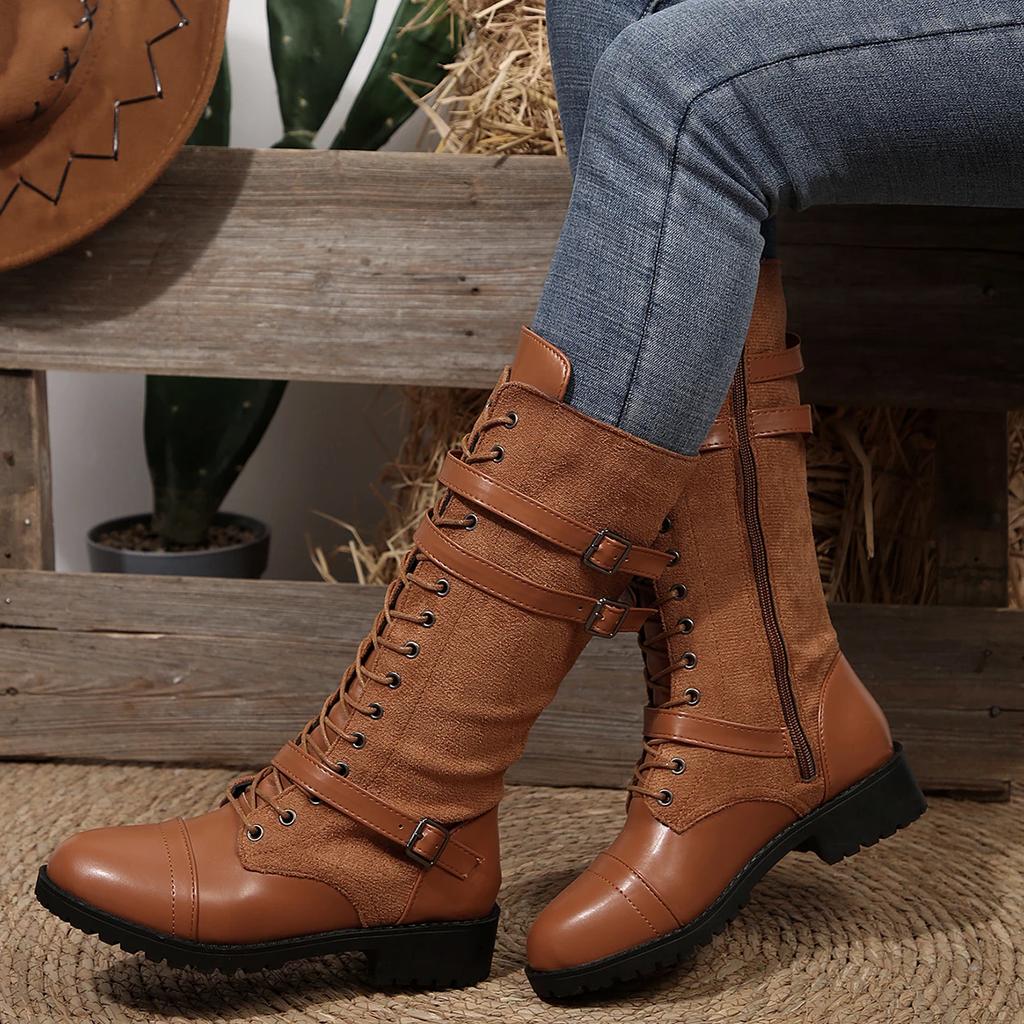 Modă Femei Botine 2025 Iarnă Exterior Retro Cizme Gotice Noi Punk Pantofi cu Platformă Femei Combat Genunchi Înalt Cizme Lungi din Piele Femei