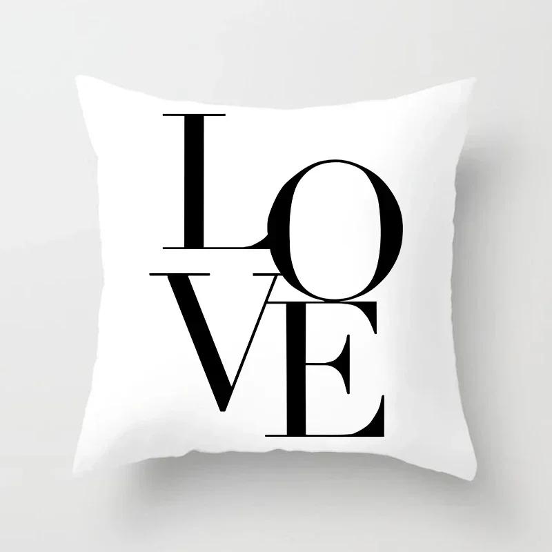 Black Throw Pillow Case Geometric Heart Letters Piano Fashion Girl Cushion Covers Home Sofa Chair Decorative Pillowcase 45X45Cm