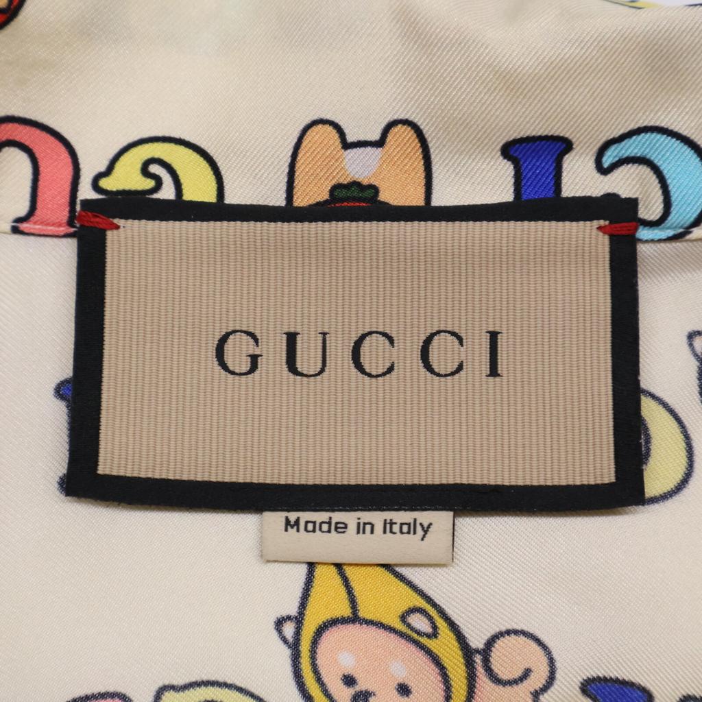 GUCCI 734121 All-over print silk shirt tops 42 Beige multicolorUsed