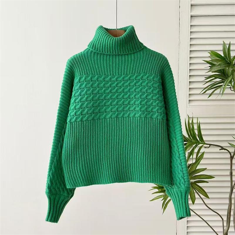 2025 autumn winter casual loose knitted sweaters harajuku Solid color turtleneck sweater tops for women Thick bottoming pullover