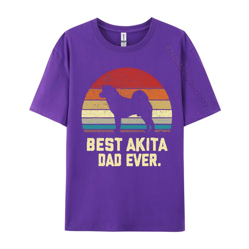 Vintage Best Akita Dad Ever Dog Lover Tshirt Male Fashionable Tops  Tees Men Cotton Tshirts Red And Black Graphic T Shirt