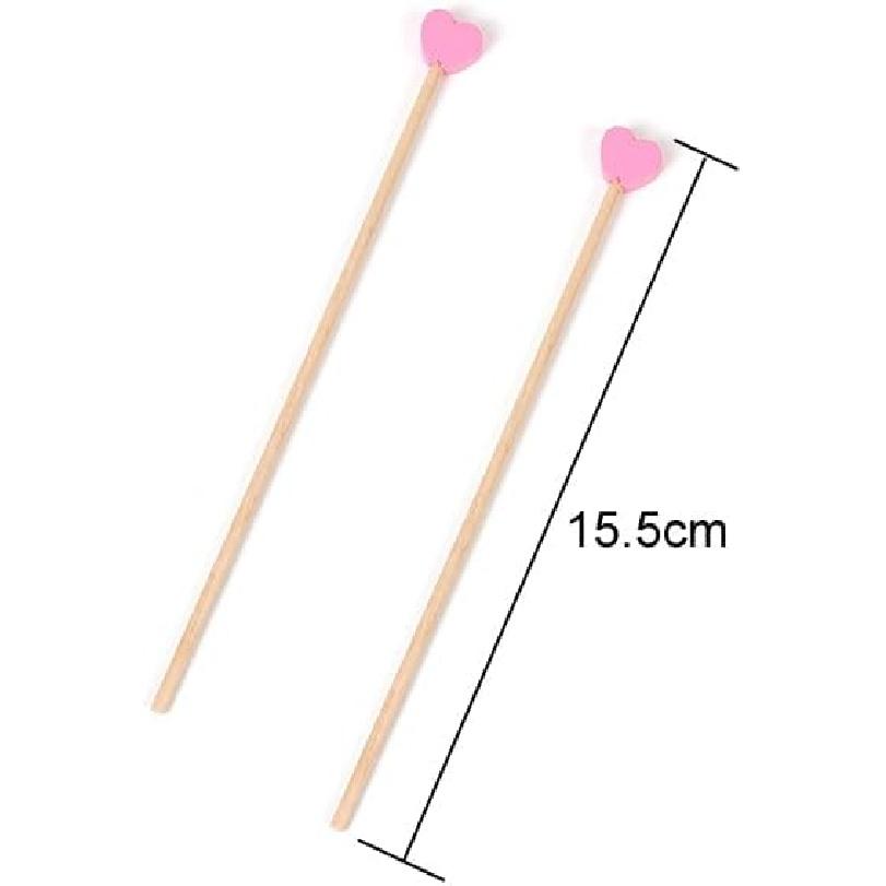 100 Pieces Disposable Wooden Coffee Stirrers Pink Heart Wooden Coffee Stir Sticks Wooden Stirrers Wooden Drink Stirrer Sticks for Coffee Cocktail