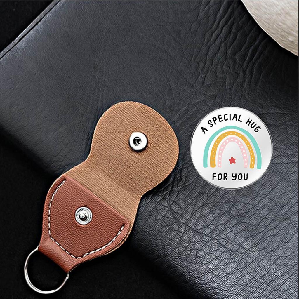 Pocket Hug Token A Special Hug for You Coin Stainless Steel Double Sided Inspirational Gift with PU Leather Keychain