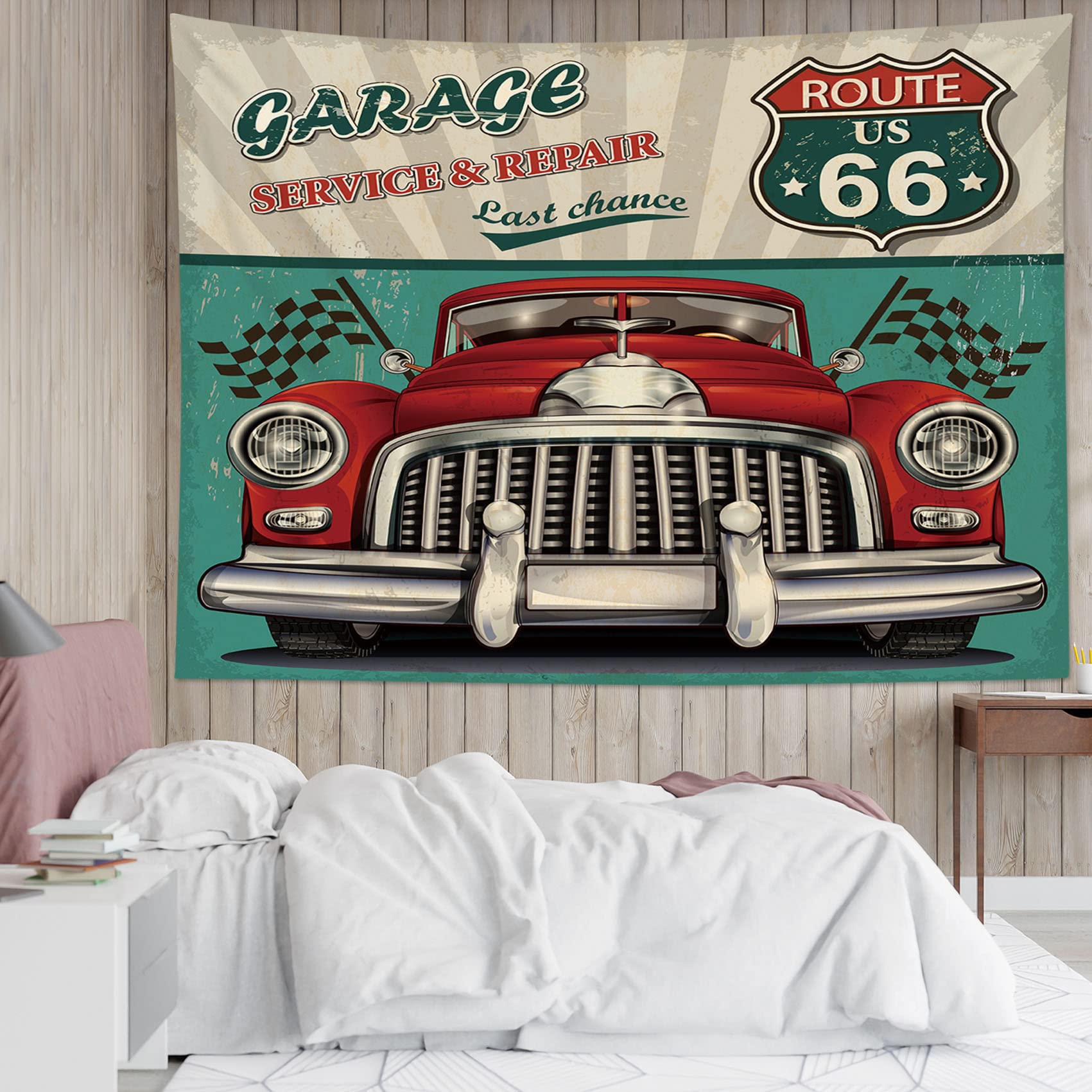 

LB Гобелен Стильный настенный декор Пейзаж Американский ретро-стиль Американский флаг Красный грузовик Винтажный стиль Интерьер автомобиля Многофункциональное украшение для дома
