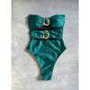 3 Colors Sexy Metal Rings Cut Out Women Swimwear One Piece Swimsuit Female Bandeau High Leg Cut Bather Bathing Suit Swim B026D