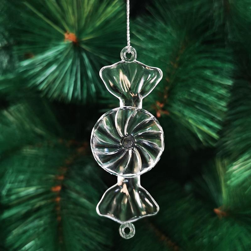 6pcs/10pcs Christmas Transparent Crystal Pendant Snowflake Candy Canes Christmas Tree DIY Decorations Atmosphere Ornaments