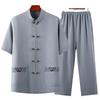 Men's Summer Chinese Style Short-Sleeve Tang Suit Set - Cotton & Linen Casual Tai Chi Outfit for Middle-Aged & Elderly