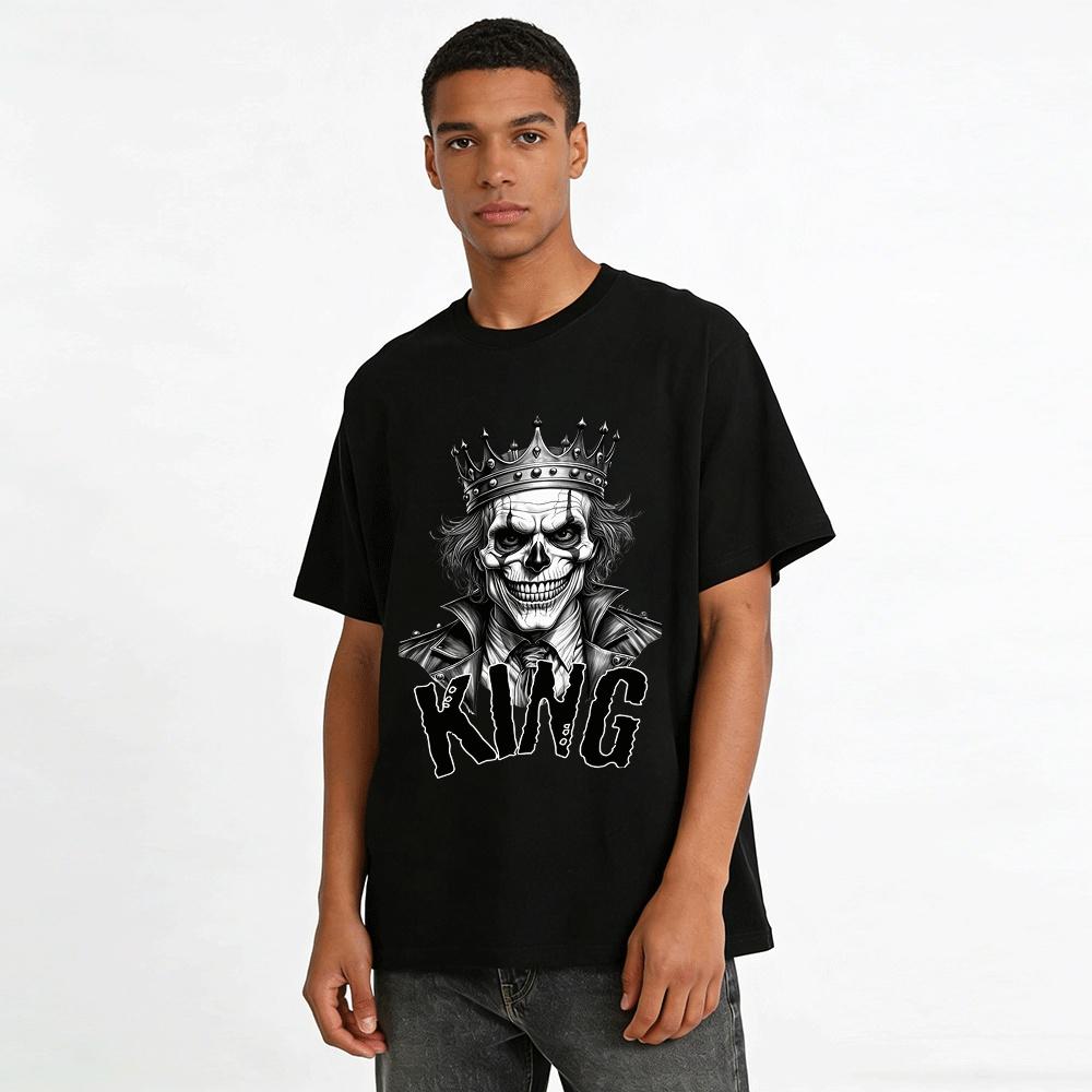 Gothic Skull Joker King Print T-Shirt Men's Dark Style Trendy Top Pure cotton T-shirt