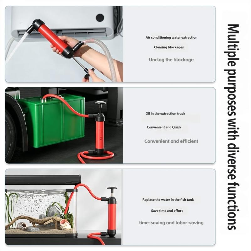 Hand Suction Oil Transfer Pump Tool for Manual Fluid Removal, Portable Unit for Garage Service, Trunk Carry, and Small Draining Without Electricity
