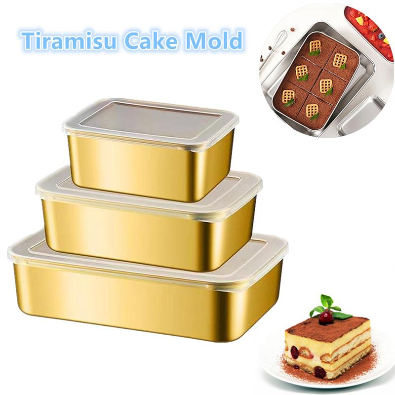 Molde de Tiramisu de Aço Inoxidável Bandeja para Bolo Recipiente para Modelar Bolo com Tampa Caixa de Conservação de Bolo Ferramentas de Confeitaria para Sobremesas Domésticas