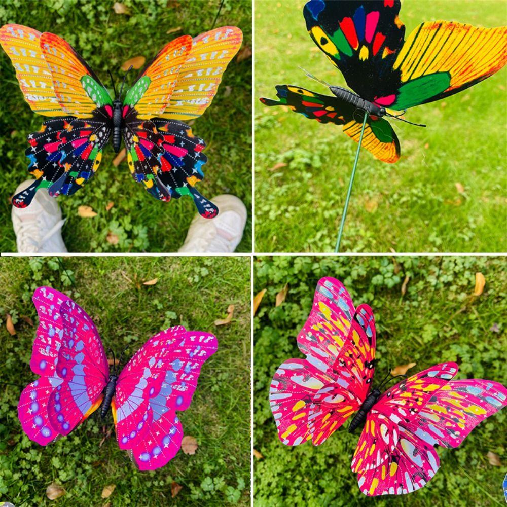 5pcs Large Garden Yard Planter Butterfly Double Layered Colorful 3D Butterfly Stakes Butterfly Waterproof Party Decor