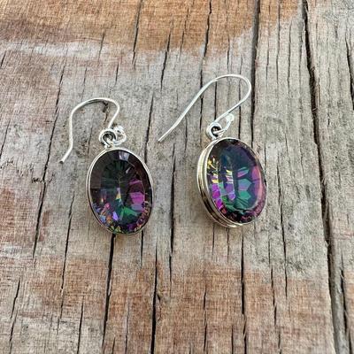 Mystic Topaz Gemstone Earring, 925 Sterling Silver, Bezel Earring, Gift For Her, Handmade Earring, Earrings For Women