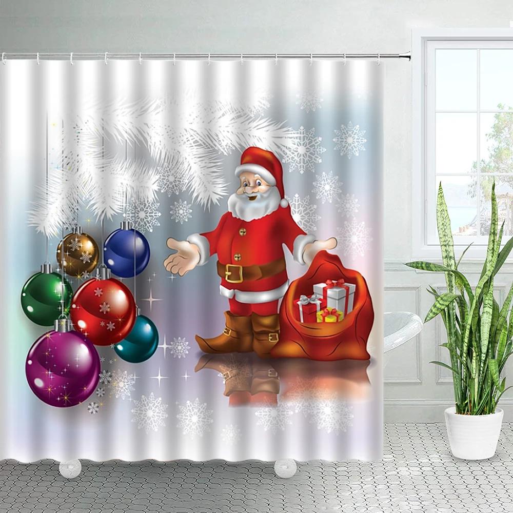 3D Red Santa Christmas Bathroom Shower Curtain New Year Party Xmas Wall Hanging Waterproof Polyester Bathtub Bath Curtains Decor