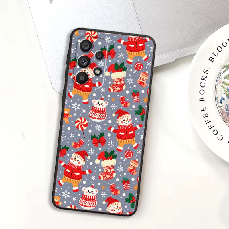 Christmas Cartoon Pattern Phone Case For Samsung A73 A72 A71 A55 A54 A53 A52 A51 A13 A22 A16 A15 A12 A14 A26 A07 5G Black
