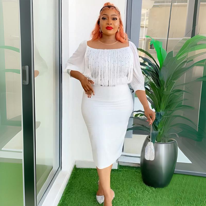 Übergröße Damenmode Pendler Chic Fransen Hüftkleid