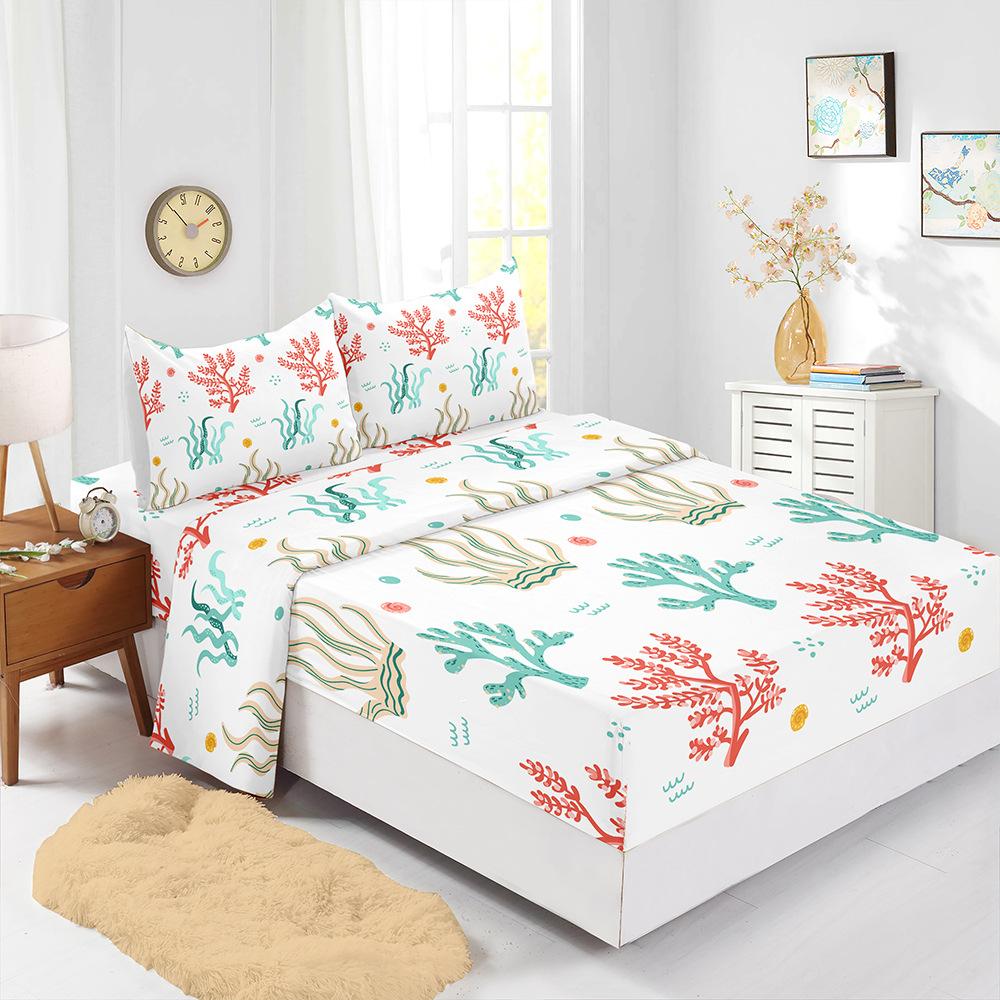 Flower Landscape Mattress Four-Piece Children'S Bedding Digital Printing Mattress Protective Cover