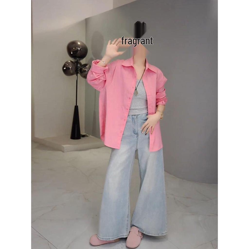 2025 Spring Minimalist Oversized Candy Color Shirt - High-End Versatile Long Sleeve