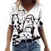 Cartoon Cat Women's T-shirts V-Neck Cute Cat 3D Print Short Sleeve Summer Kawaii Fashion Casual Tee Shirts Funny Femininity Clothes