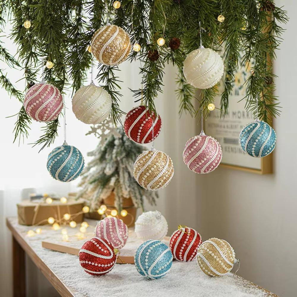 5 Pcs Red and White Christmas Tree Ornaments Christmas Ball Decorations 3.15 Inches Stripe Snowflake Tree Decoration for Home Indoor Outdoor