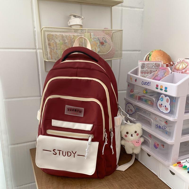 

School bag, female backpack, high school student, junior high school student versatile backpack, primary school student contrasting color backpack красный
