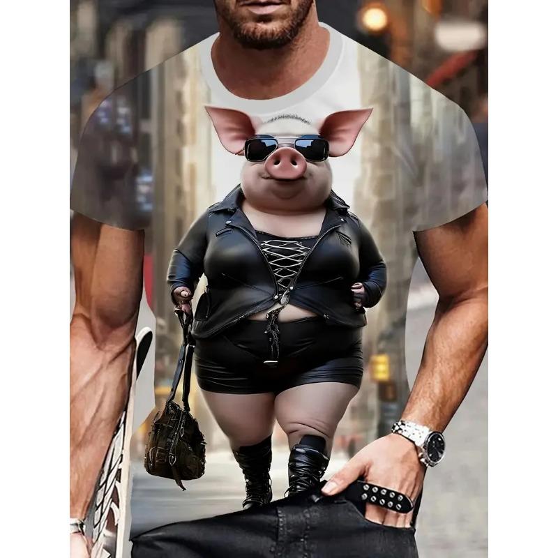 3D Print Men's Funny Pig Graphic T-Shirt Clothes Summer Short Sleeve Round Neck Casual T Shirts Top Men Novelty Animal Tshirts