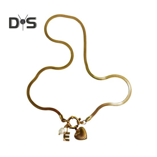 Initial Letter Necklace for Women Gold Plated Love Heart Faux Pearl Pendant Necklace Snake Chain Jewelry for Wife Girlfriend