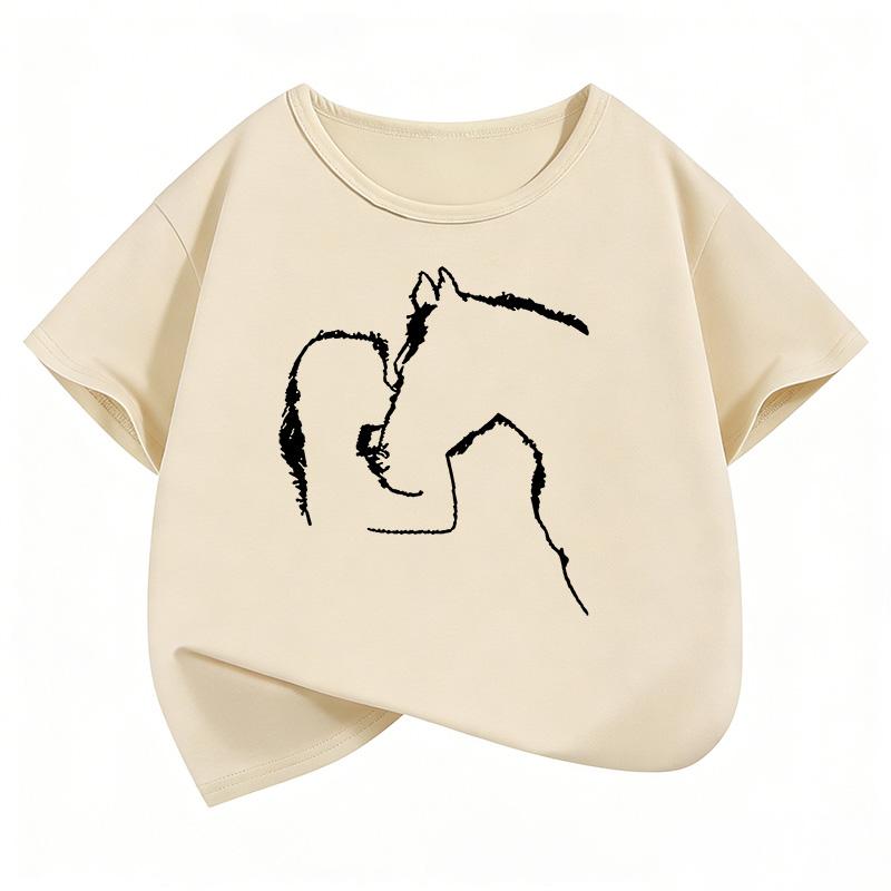 Funny Horse and Girl T Shirts Short Sleeve Kids Childrens Tshirt Girls Summer Spring Casual Top Tee Shirt