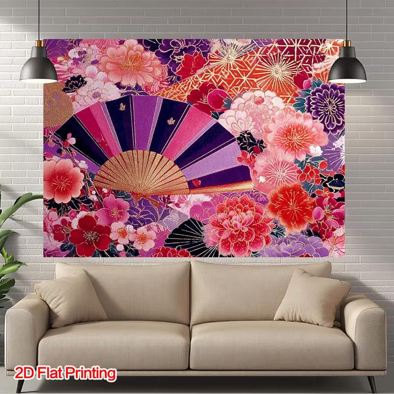 2D Geisha Style Backdrop 2D Flat Printing Japanese Floral Photo Booth Background