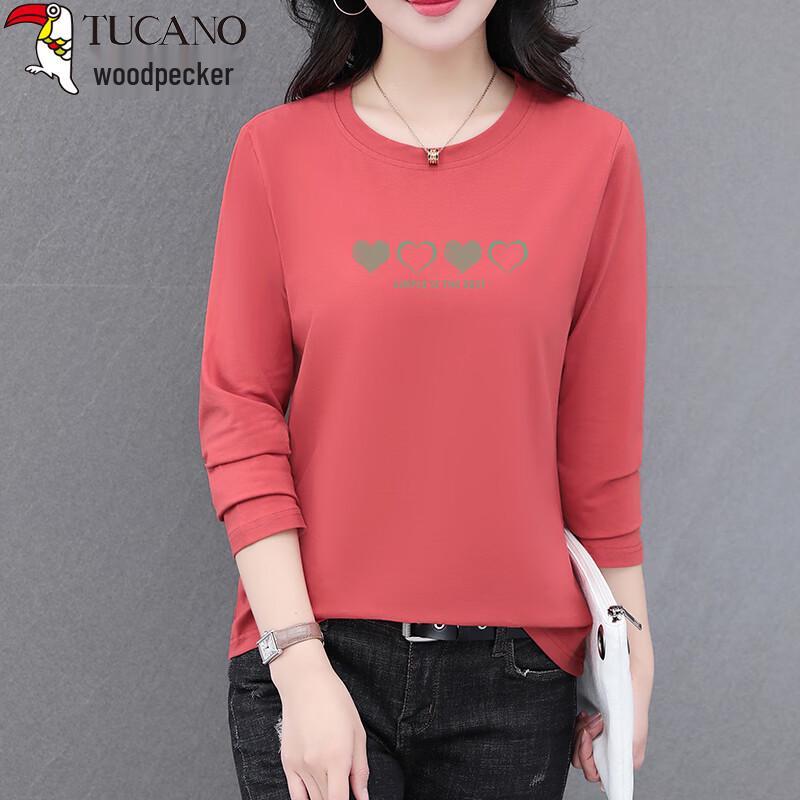 Woodpecker Women's Round Neck Heart Print Long-Sleeve T-Shirt