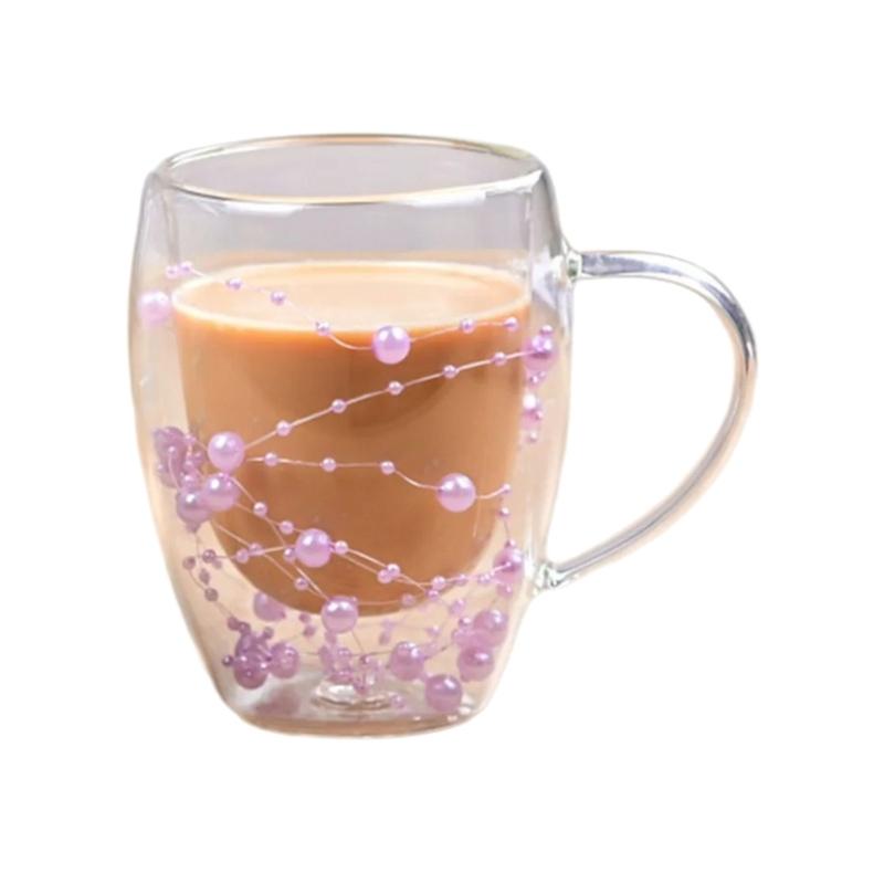 Double Layer Glass Mugs 350ML Insulated Coffee Cups with Handle Glass Textue Suitable for Hot Beverages and Cold Treats фиолетовый