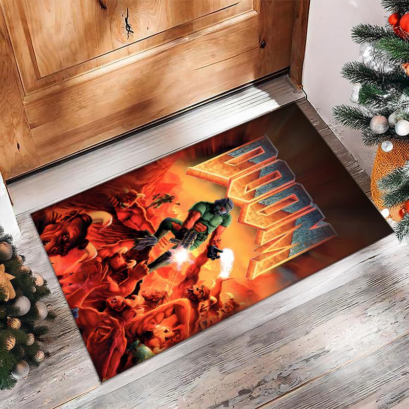 DOOM Printed Crystal Velvet Area Rug, Soft Anti-Slip Water Absorbent Floor Mat for Living Room Bedroom