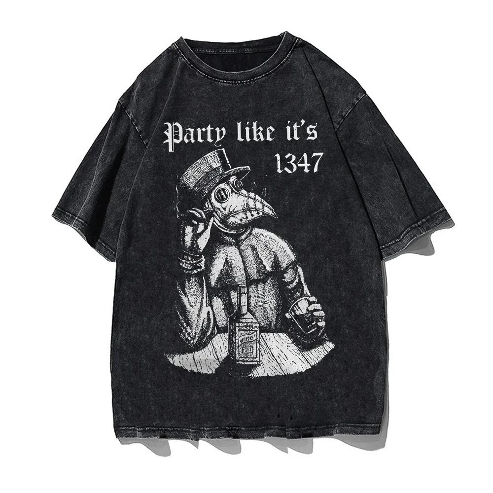 2026 Gothic Bedruckte T-Shirts Sommer Baumwolle Vintage Säurewäsche T-Shirt Tees Hip Hop Streetwear Harajuku Herren T-Shirt Damen Freizeit Oberteile