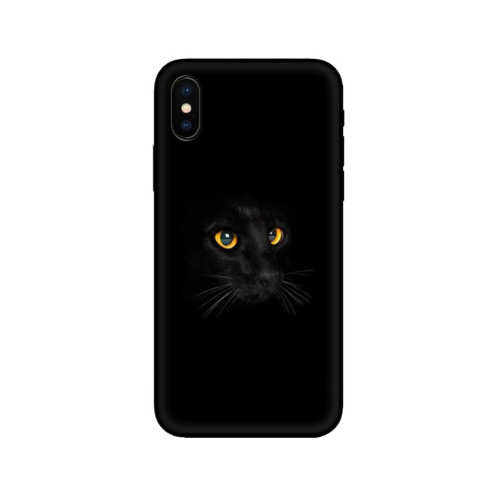 Black Tpu Case for Iphone 5 5s Se 6 6s 7 8 Plus X 10 XR XS 11 12 13 Mini Pro MAX Case Silicone Cover Black Cat Staring Eye On