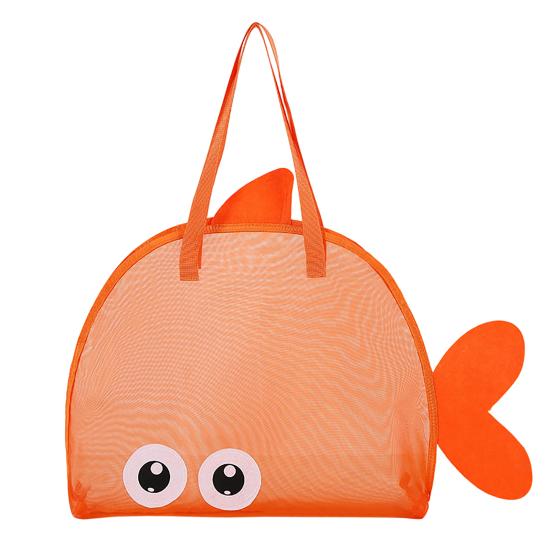 Mesh Beach Bag, Cute Cartoon Fish Shape, with Shoulder Straps Breathable Design, Storage Bag for Beach Toy Swimwear Snacks Outdoor Use
